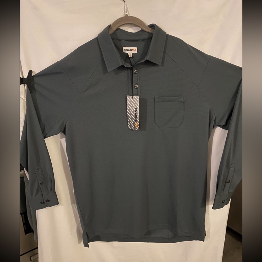 CHASE54 MENS GREY LONG SLEEVE COLLARD BUTTON UP SHIRT